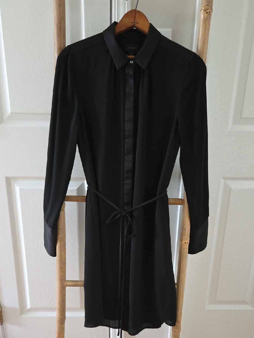 J. Crew Black Button-Front Shirt Dress with Waist Tie Size 6 Style B7289